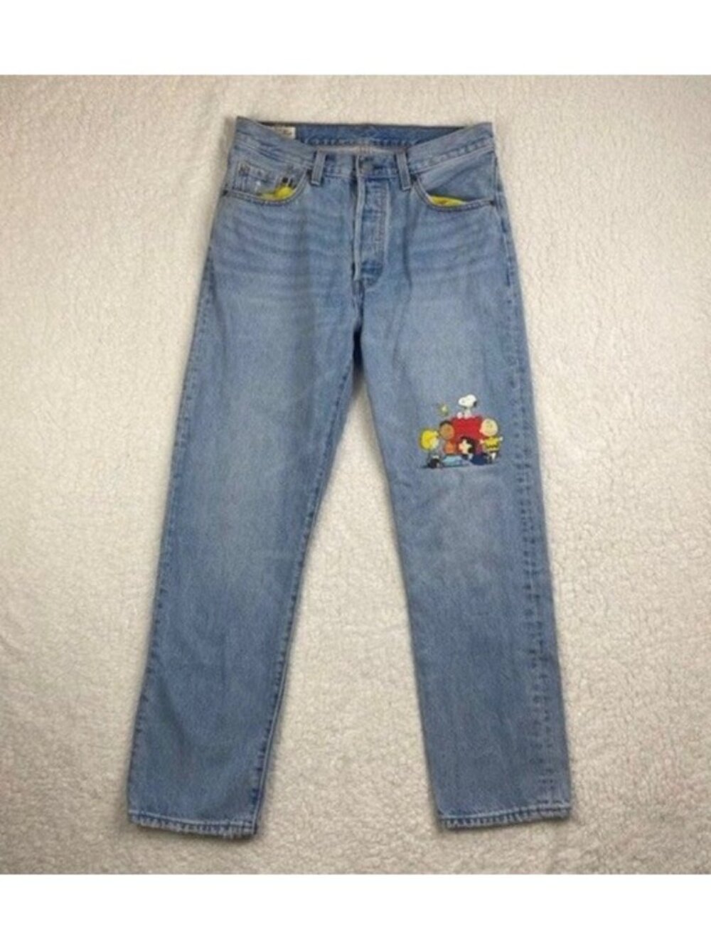 Levi's x Peanuts 501 Original Fit Cropped Jeans Women's 28x28 Button Fly Light